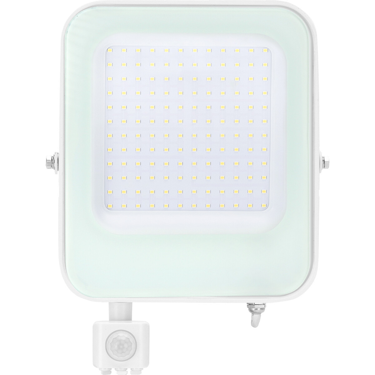 LED Bouwlamp 100 Watt met Sensor - LED Schijnwerper - Aigi Ixi - Helder/Koud Wit 6500K - Waterdicht IP65 - Mat Wit - Aluminium