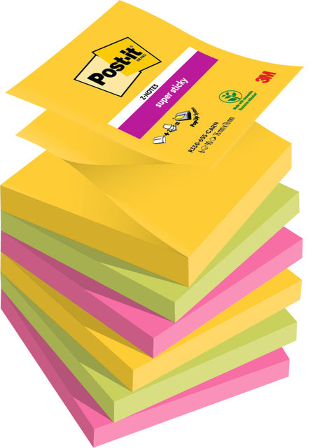 Post-it Super Sticky Z-notes Carnival, 90 vel, ft 76 x 76 mm, pak van 6 blokken