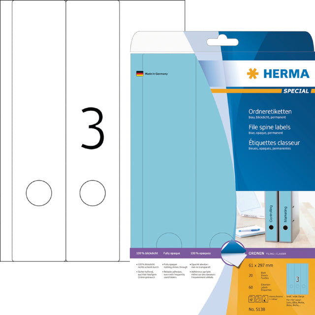 Rugetiket HERMA 5138 breed/lang 61x297mm zelfklevend blauw | 32 stuks