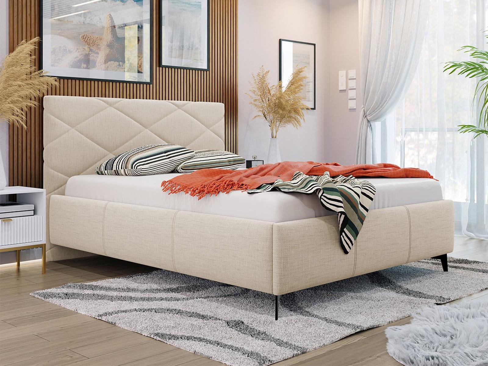 Bed met opbergruimte LANTERNO 140x200 cm stof beige