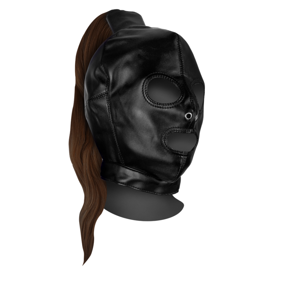 Ouch! by Shots Mask with Brown Ponytail - Black