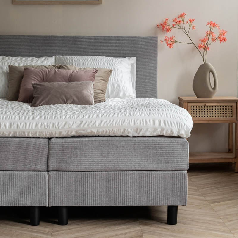 1-Persoons Boxspring Julia Rib - Grijs - Grijs 90x200 cm - Pocketvering - Inclusief Topper - Dekbed-Discounter.nl