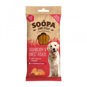 Soopa Jumbo Dental Sticks met cranberry & zoete aardappel voor de hond Per 2