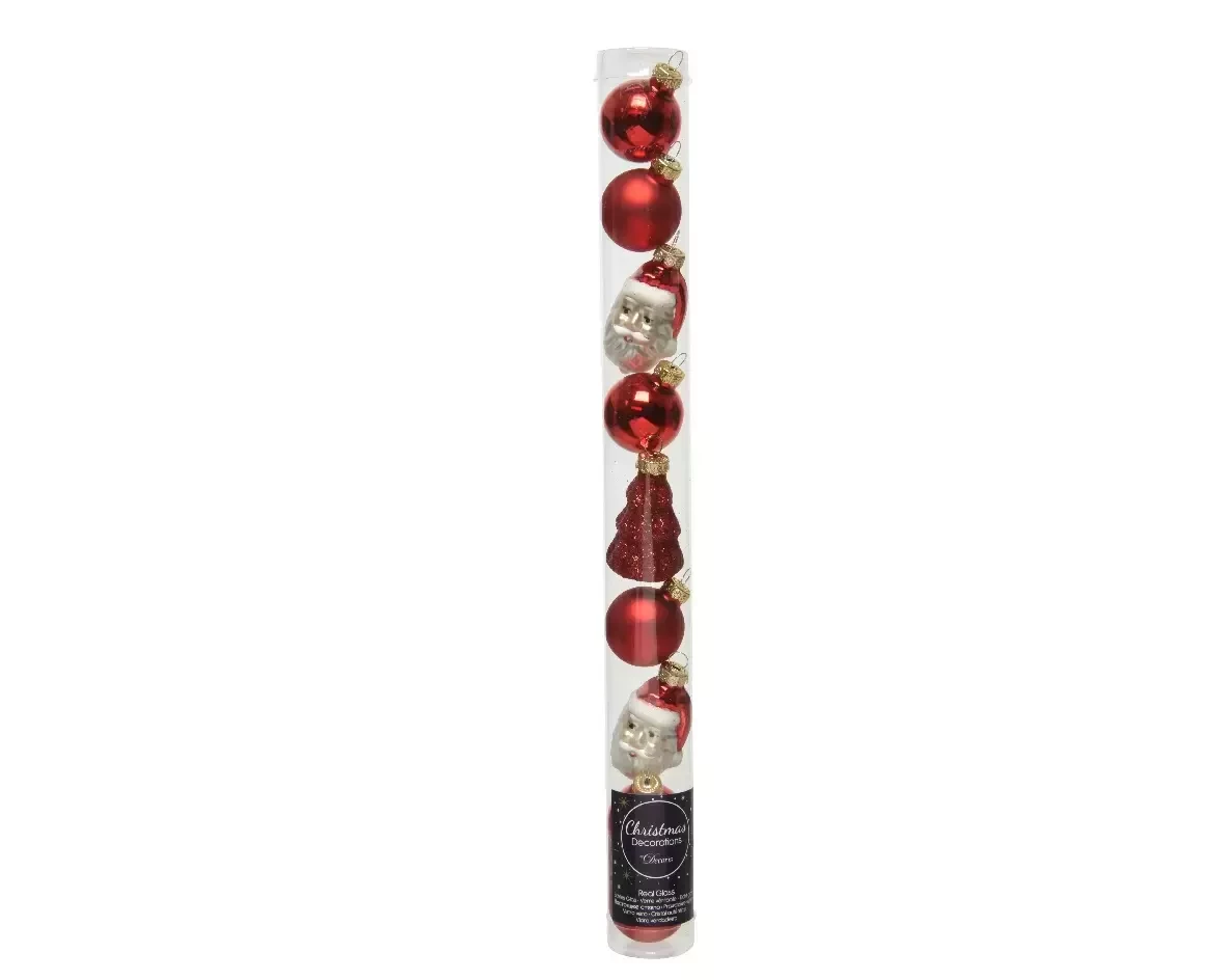 Decoris Kerstballen glas figuur 6cm rood 9st