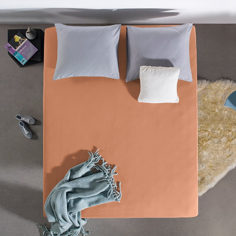 Hoeslaken Dubbel Stretch - Pastel Oranje - 160x200 cm - Oranje - Home Care - Dekbed-Discounter.nl