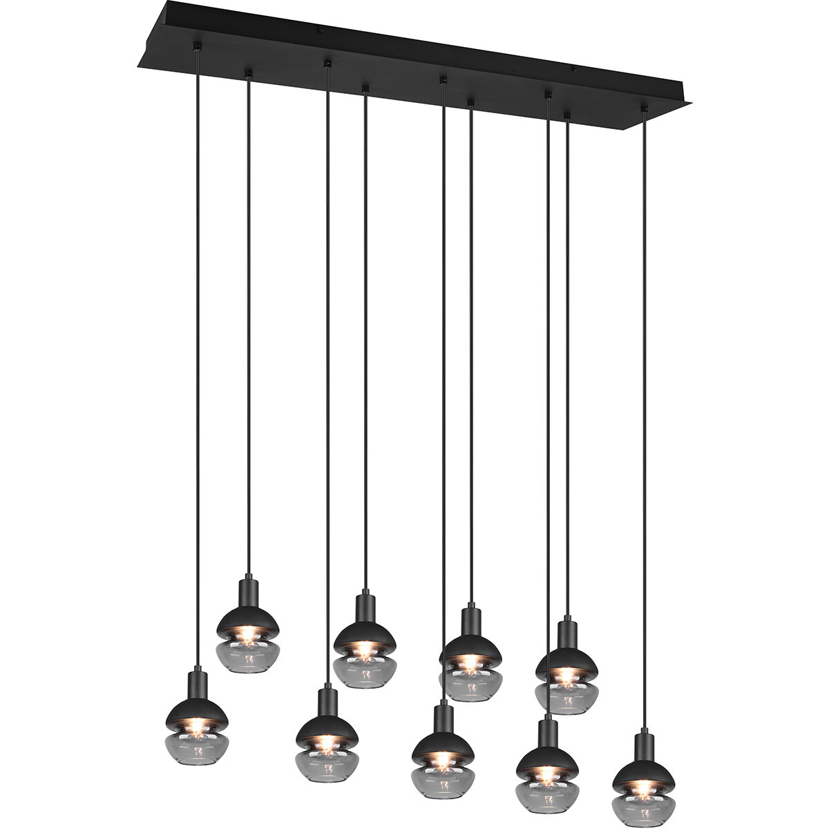 LED Hanglamp - Hangverlichting - Trion Merda - E14 Fitting - 9-lichts - Rechthoek - Mat Zwart - Aluminium