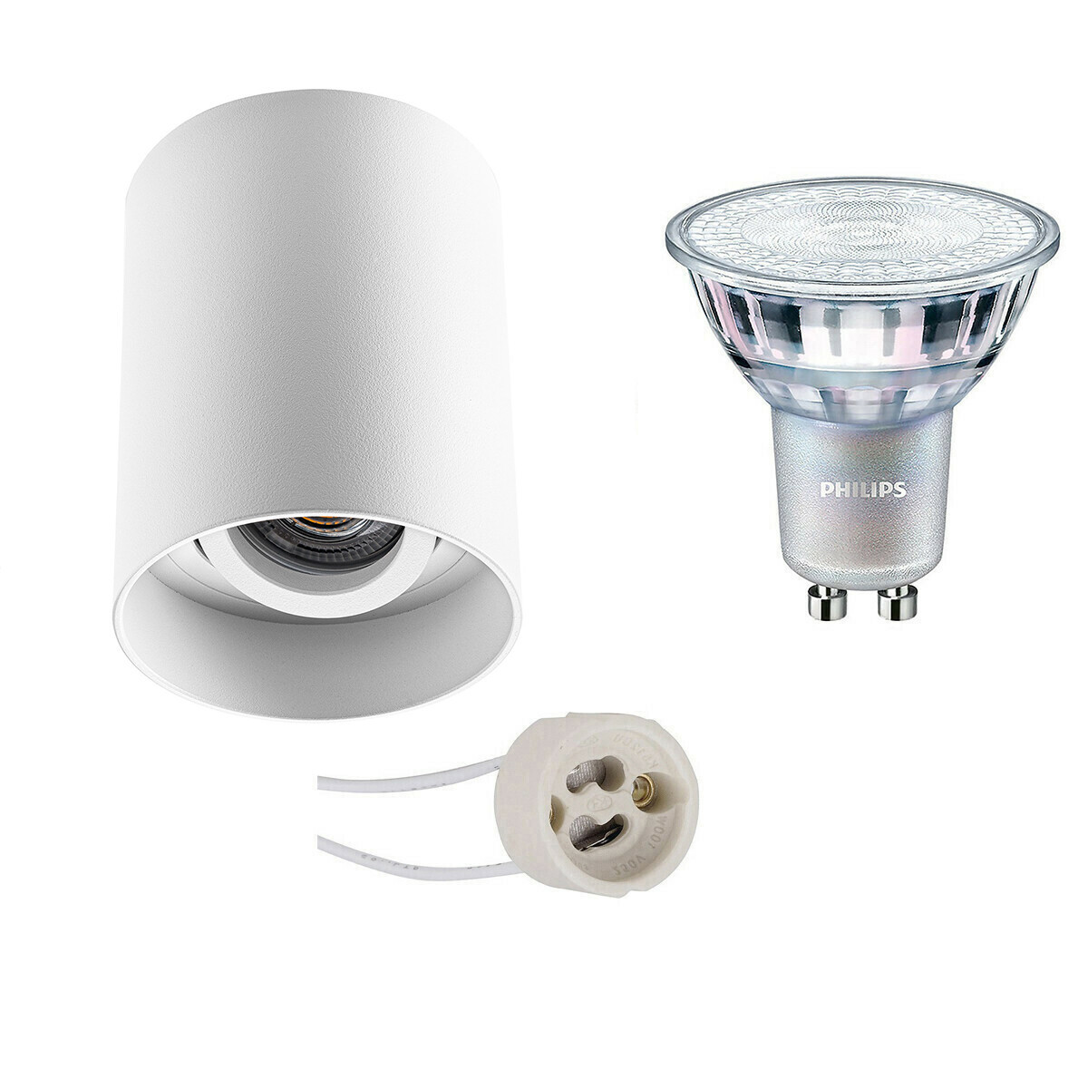 Opbouwspot Set - Pragmi Luxina Pro - GU10 Fitting - Opbouw Rond - Mat Wit - Verdiept - Kantelbaar - Ø90mm - Philips - MASTER 927 36D VLE - 4.9W - Warm Wit 2200K-2700K - DimTone Dimbaar