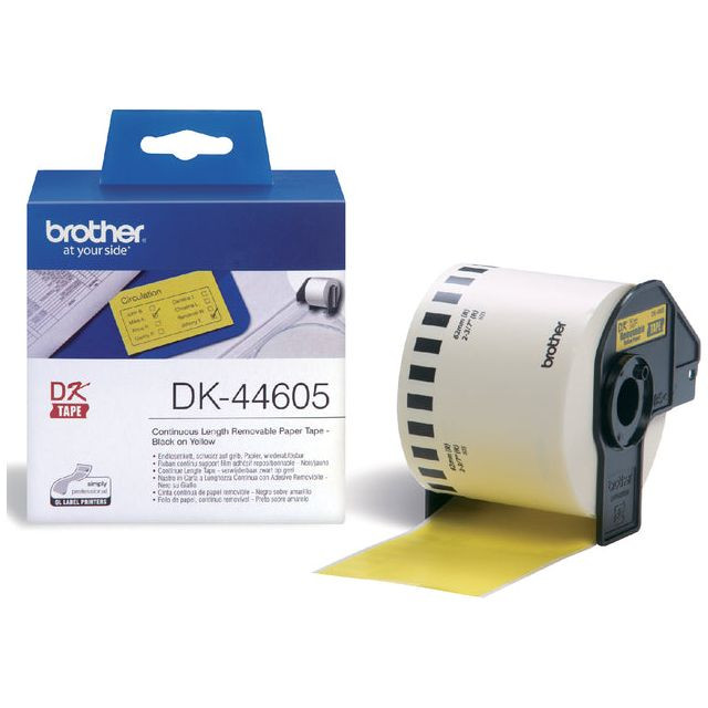 Etiket Brother DK-44605 62mm thermisch 30-meter geel papier | Rol a 30 meter | 3 stuks