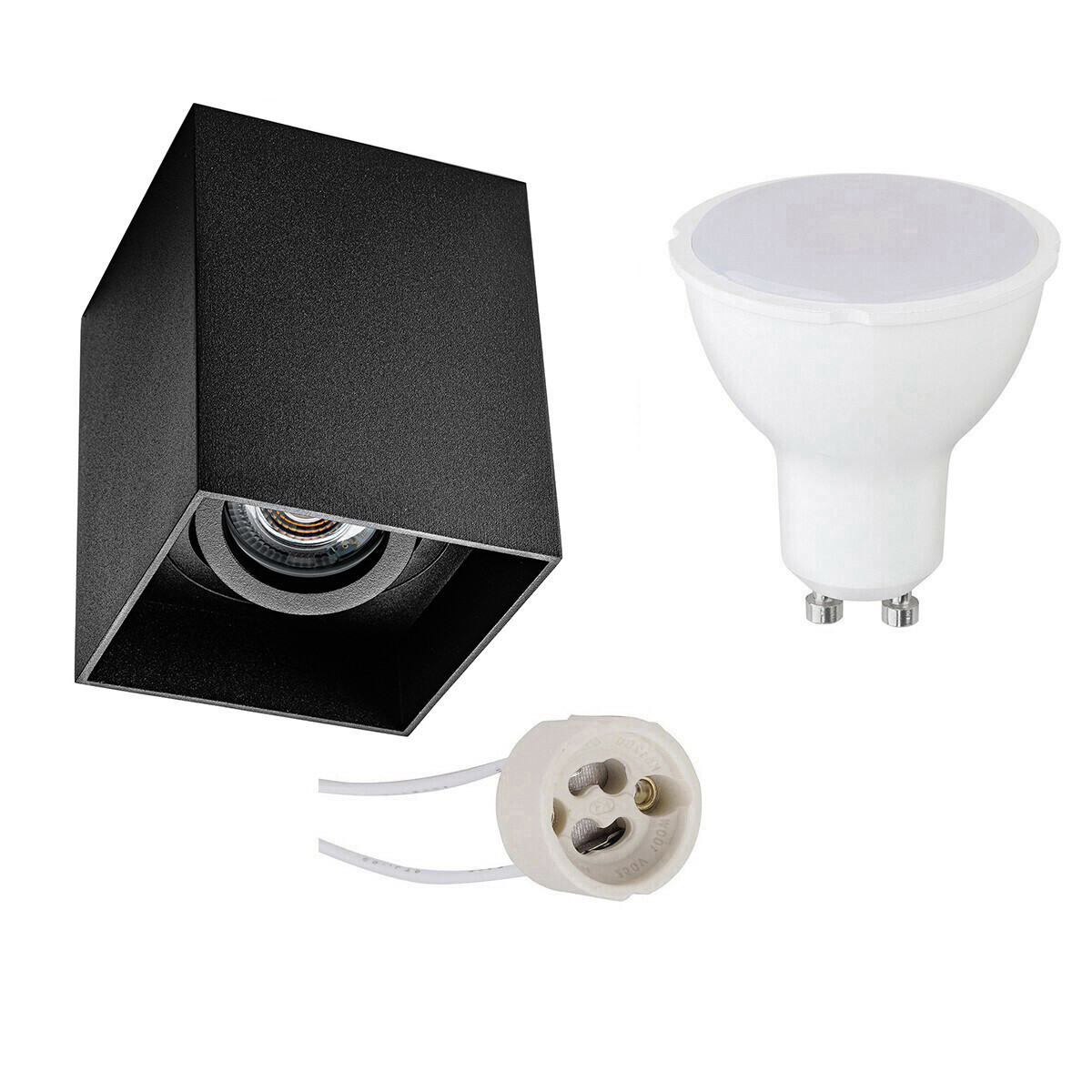 Opbouwspot Set - Pragmi Luxina Pro - GU10 Fitting - Opbouw Vierkant - Mat Zwart - 4W - Helder/Koud Wit 6400K - Verdiept - Kantelbaar - 90mm