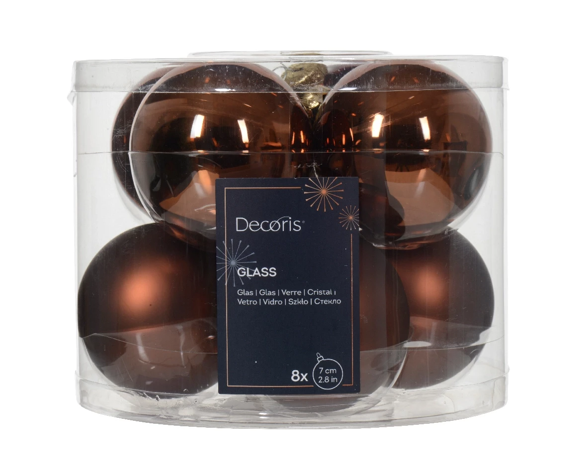 Decoris kerstballen glas 8st Espresso 7cm