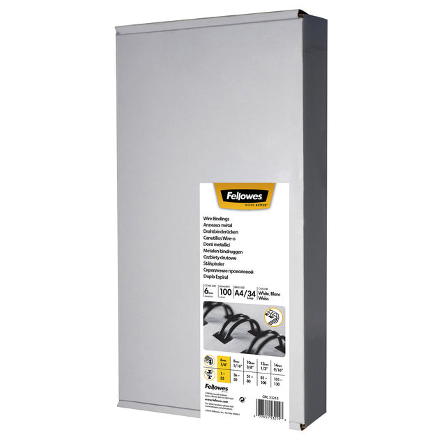 Fellowes draadruggen, doos van 100 stuks, 6 mm, zilver