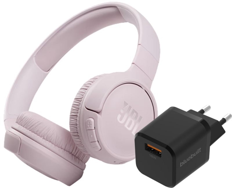 JBL Tune 510BT Roze + BlueBuilt Quick Charge Oplader met Usb A Poort 18W Zwart