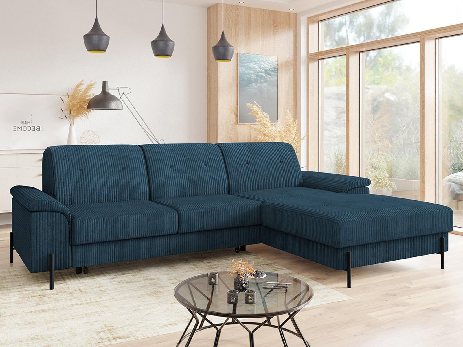 Converteerbare EASTERN met longchair rechts corduroy blauw