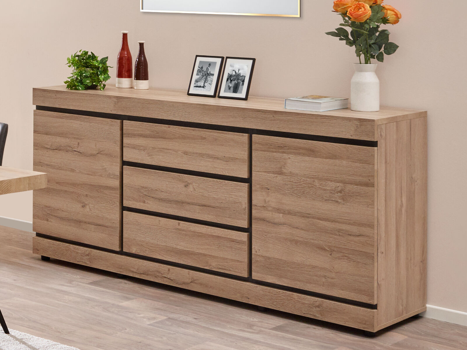 Dressoir MARNOIX 2 deuren en 3 lades franse eik