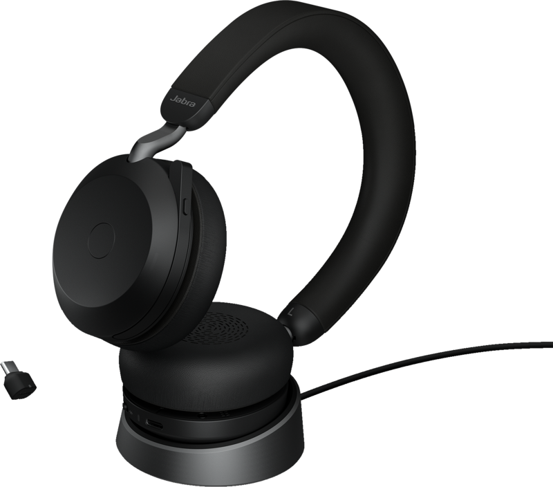 Jabra Evolve2 75 USB C Draadloze Office Headset met oplaadstandaard Zwart