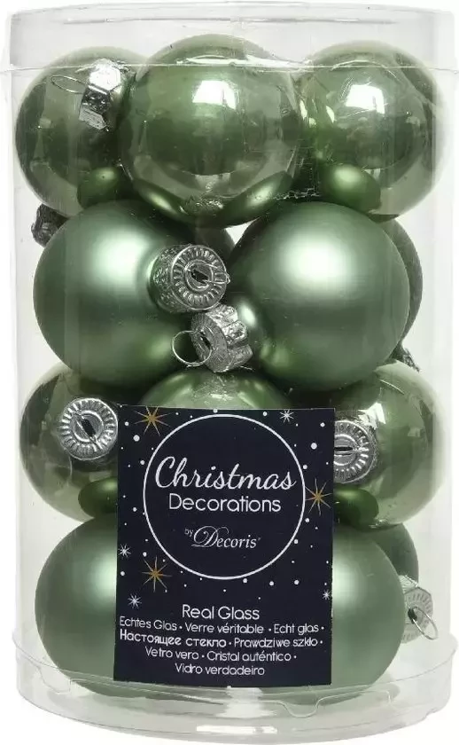 Decoris kerstballen set glas 16st licht groen 3,5cm