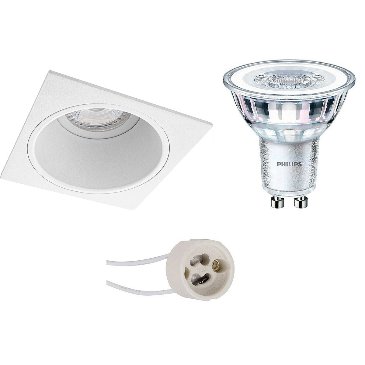 LED Spot Set - Pragmi Minko Pro - GU10 Fitting - Inbouw Vierkant - Mat Wit - Verdiept - 90mm - Philips - CorePro 830 36D - 3.5W - Warm Wit 3000K