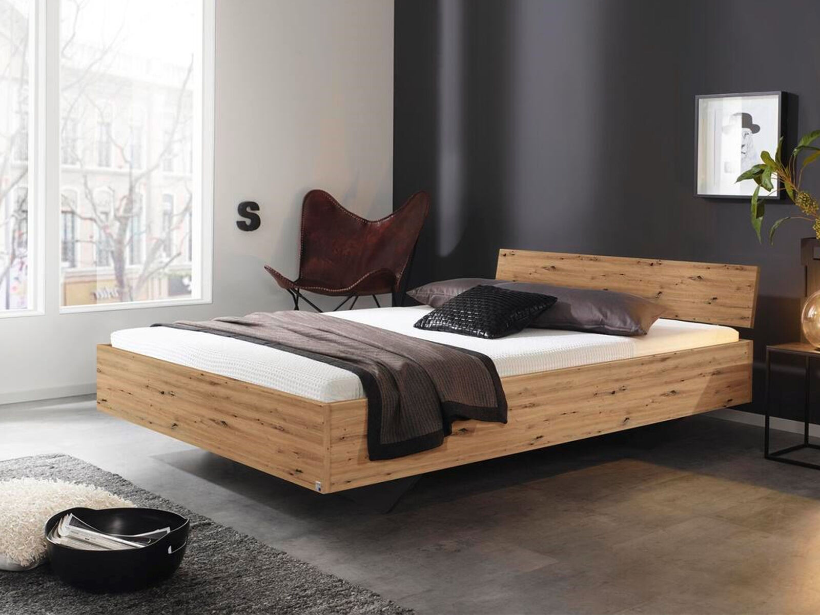 Bed IXANA 140x200 cm artisan eik met hoofdeinde met matras met lattenbodem