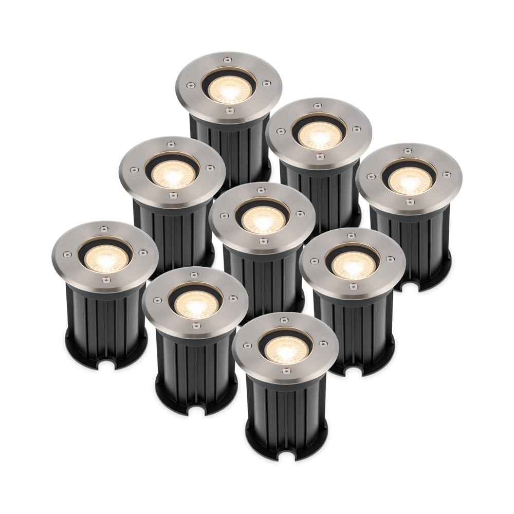 HOFTRONIC™ 9x Maisy dimbare LED grondspot - Rond - RVS - 2700K warm wit - 5 Watt - IP67 straal waterdicht - 3 jaar garantie