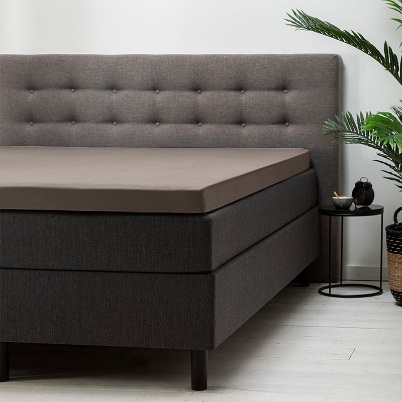 Hoeslaken Katoen- Topper - Taupe - 90x210 cm - Taupe - Fresh and Co - Dekbed-Discounter.nl