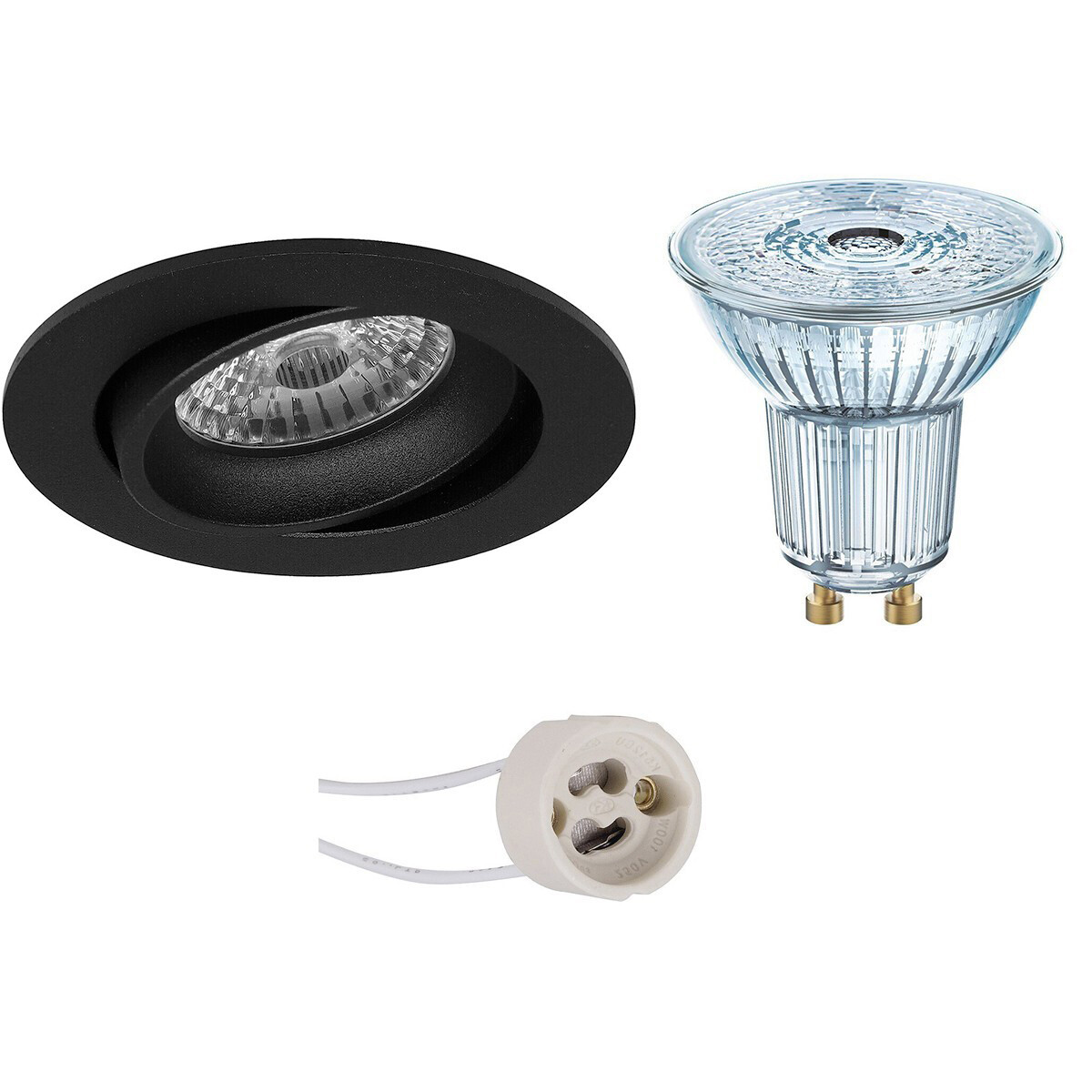 LED Spot Set - LEDVANCE Parathom PAR16 930 36D - Pragmi Delton Pro - GU10 Fitting - Dimbaar - Inbouw Rond - Mat Zwart - 3.7W - Warm Wit 3000K - Kantelbaar - Ø82mm