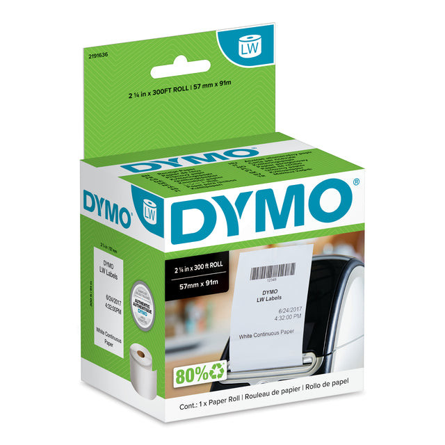 Dymo doorlopende labelrol LabelWriter, wit, ft 57 mm x 91 m