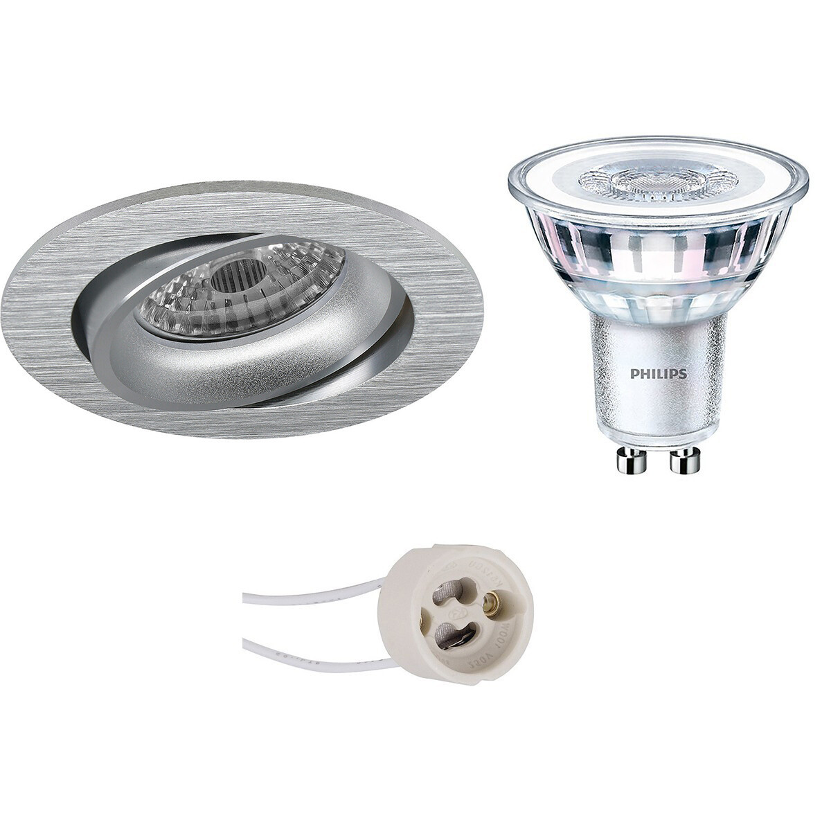 LED Spot Set - Pragmi Delton Pro - GU10 Fitting - Inbouw Rond - Mat Zilver - Kantelbaar - Ø82mm - Philips - CorePro 827 36D - 5W - Warm Wit 2700K - Dimbaar