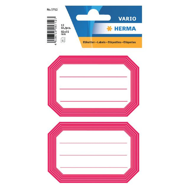 Etiket HERMA 5712 82x55mm schrift rode rand 12stuks | Blister a 6 vel