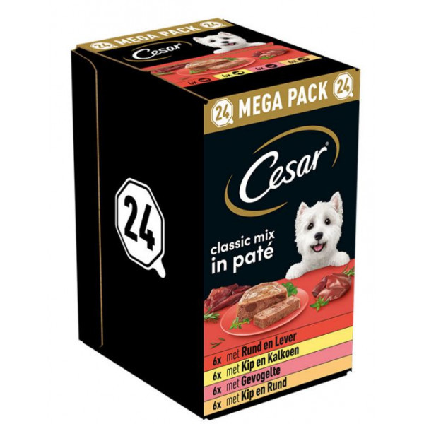 Cesar Classic Mix Paté multipack natvoer hond maaltijdkuipjes (150 g) 1 verpakking (24 x 150 g)