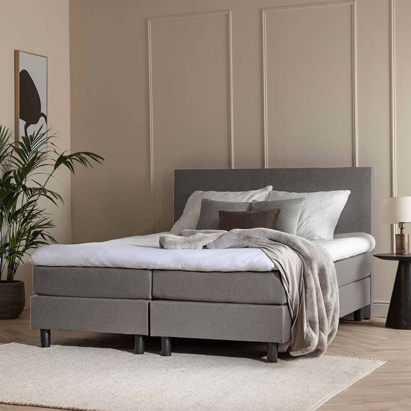 2-Persoons LEEGVERKOOP Boxspring Julia Comfort - Grijs - 160 x 200 cm - Grijs 160x200 cm - Pocketvering - Inclusief Topper - Dekbed-Discounter.nl