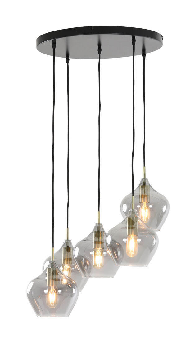 Light & Living Hanglamp 'Rakel' 5-Lamps, antiek brons+smoke