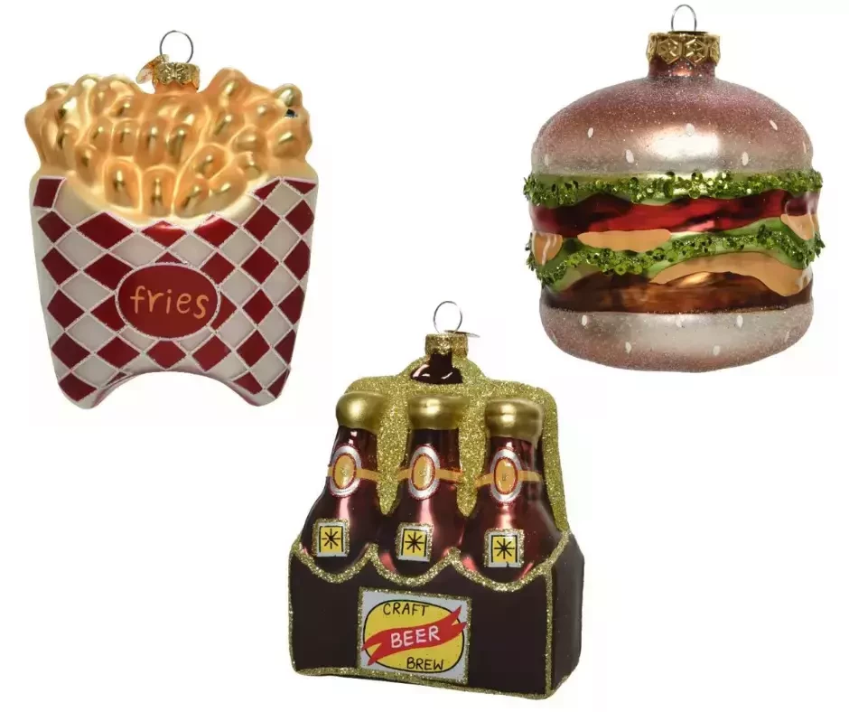 Kerst Ornamenten Bier, friet en hamburger 1 stuk