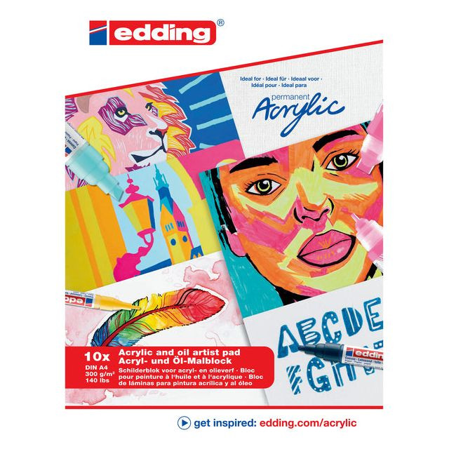 Edding e-30010 acryl- en olieverfblok, 10 vellen, wit, A4