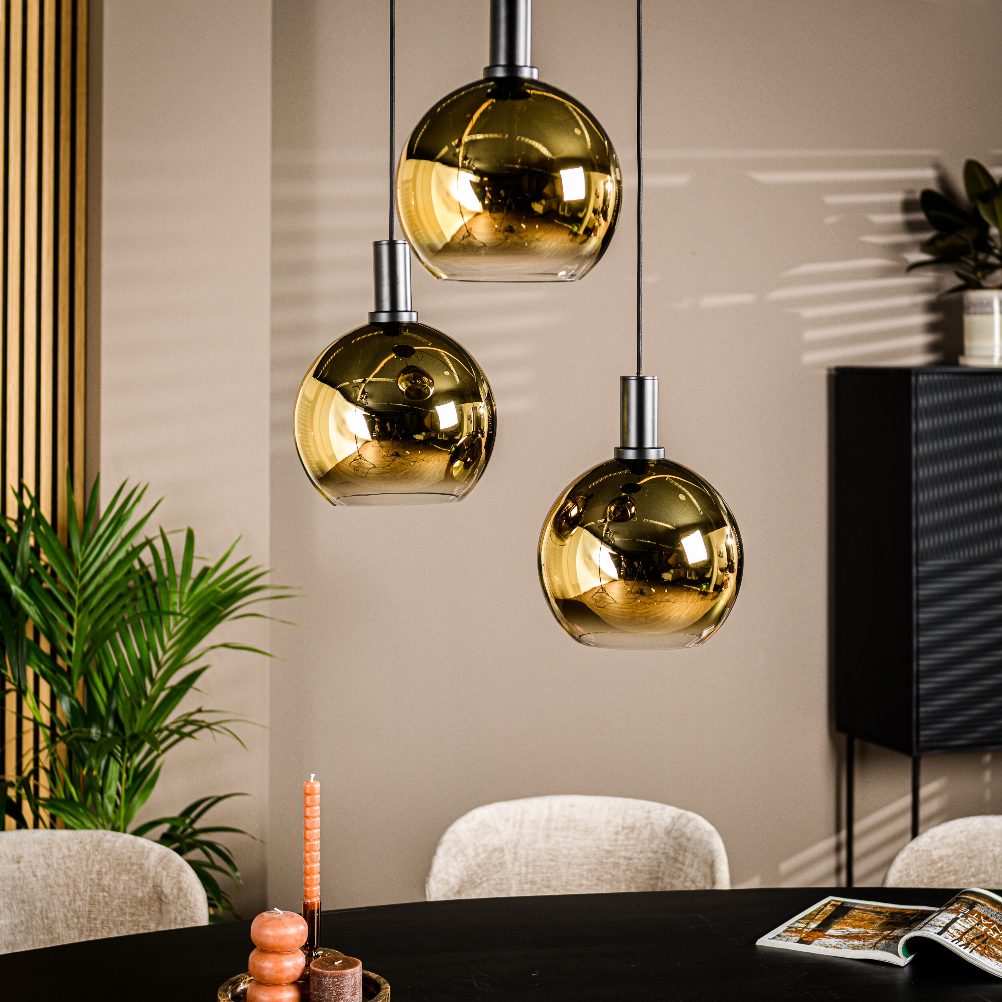 BASE Hanglamp 'Mirel' 3-lamps, kleur Goud