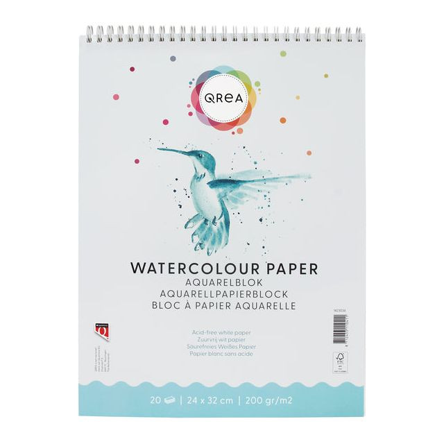 Aquarelblok qrea 24x32 20vel 200gr spiraal