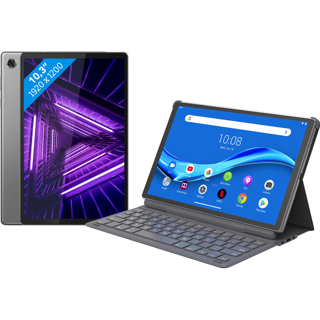 Lenovo Tab M10 Plus (2de generatie) 64GB Wifi + 4G Grijs + Toetsenbord Hoes QWERTY Grijs