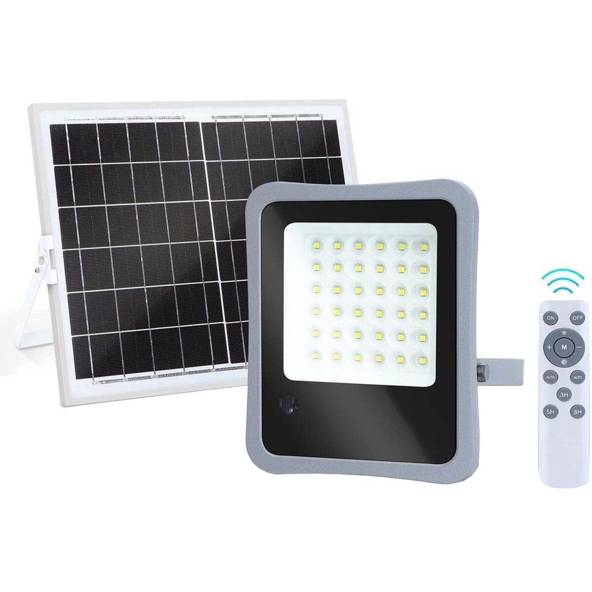 LED Floodlight op Zonne-energie - LED Schijnwerper - Aigi Florida - LED Solar Tuinverlichting Wandlamp - Afstandsbediening - Waterdicht IP65 - 100W - Helder/Koud Wit 6500K