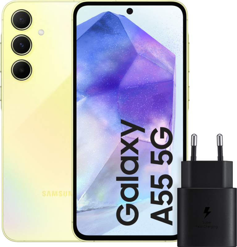 Samsung Galaxy A55 256GB Geel 5G + Samsung 25 Watt Snellader Zwart