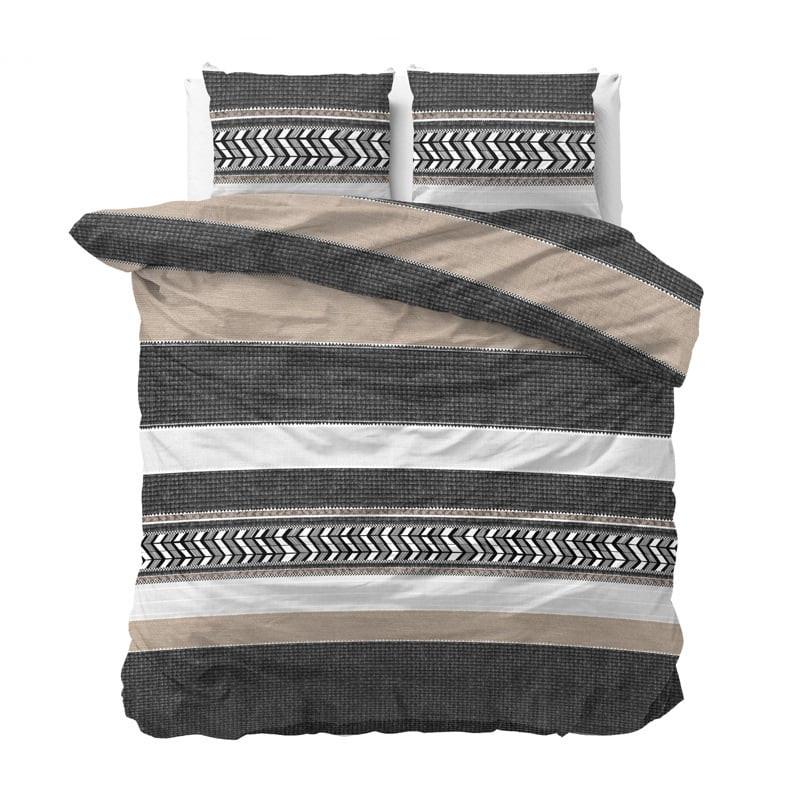 Dekbedovertrek Stripe - Lits-Jumeaux (240x220 cm) - Grijs Katoen - Dessin: Patroon - Sleeptime - Dekbed-Discounter.nl