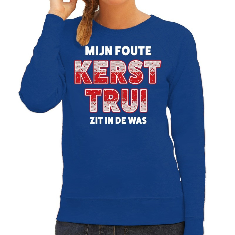 Foute kersttrui / sweater zit in de was blauw voor dames