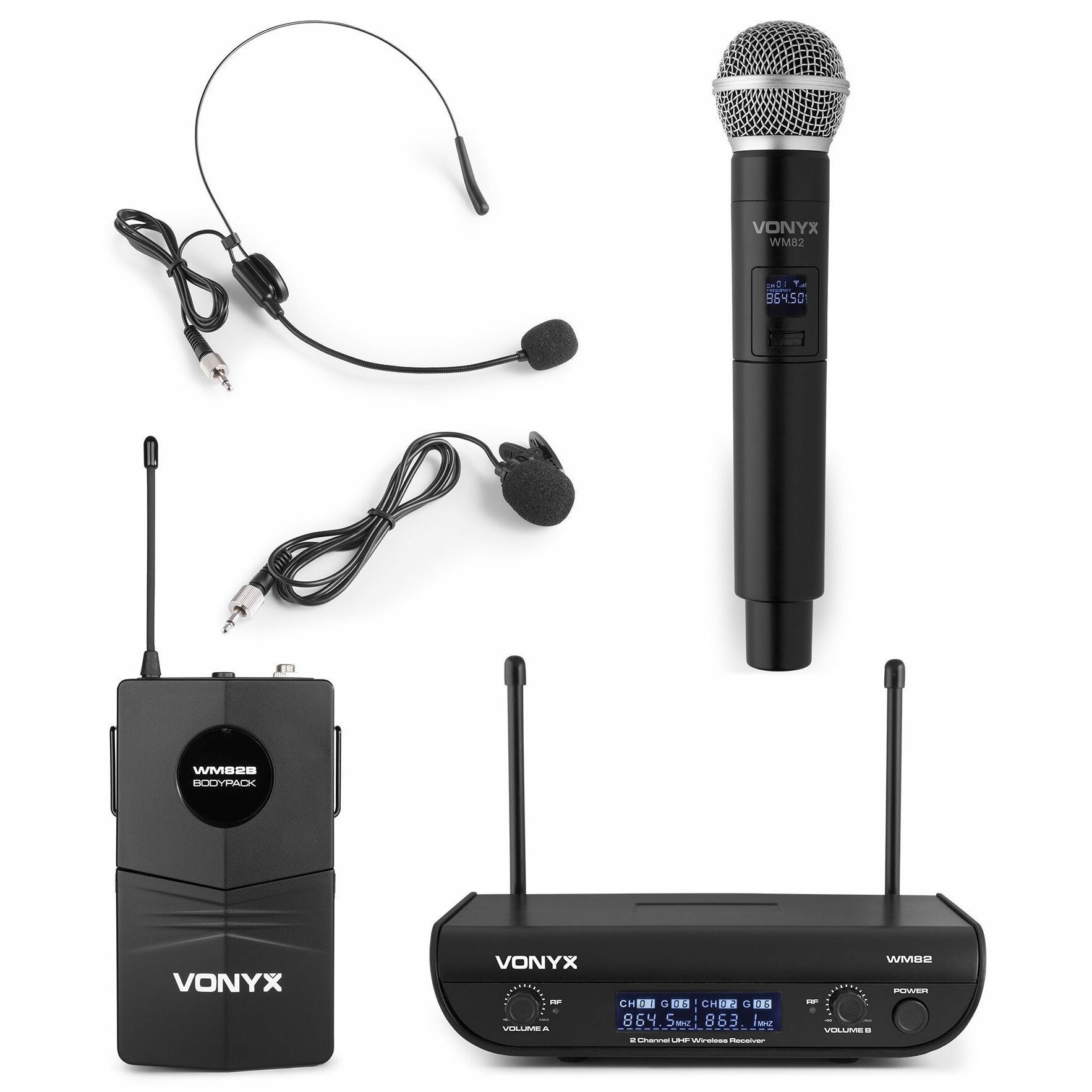 Vonyx WM82C draadloze UHF microfoonset met handmicrofoon en headset