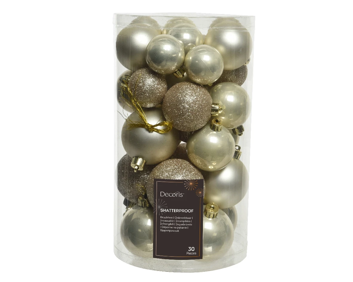 Decoris kerstballen set Plastic 30st Parel 4-5-6cm