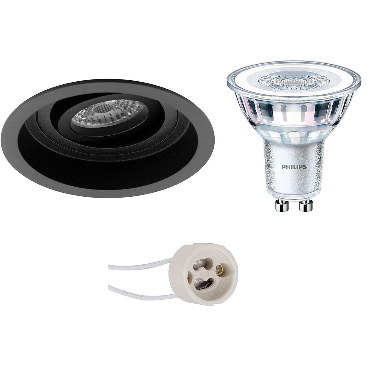 LED Spot Set - Pragmi Domy Pro - GU10 Fitting - Inbouw Rond - Mat Zwart - Verdiept - Kantelbaar - Ø105mm - Philips - CorePro 840 36D - 4W - Natuurlijk Wit 4000K - Dimbaar