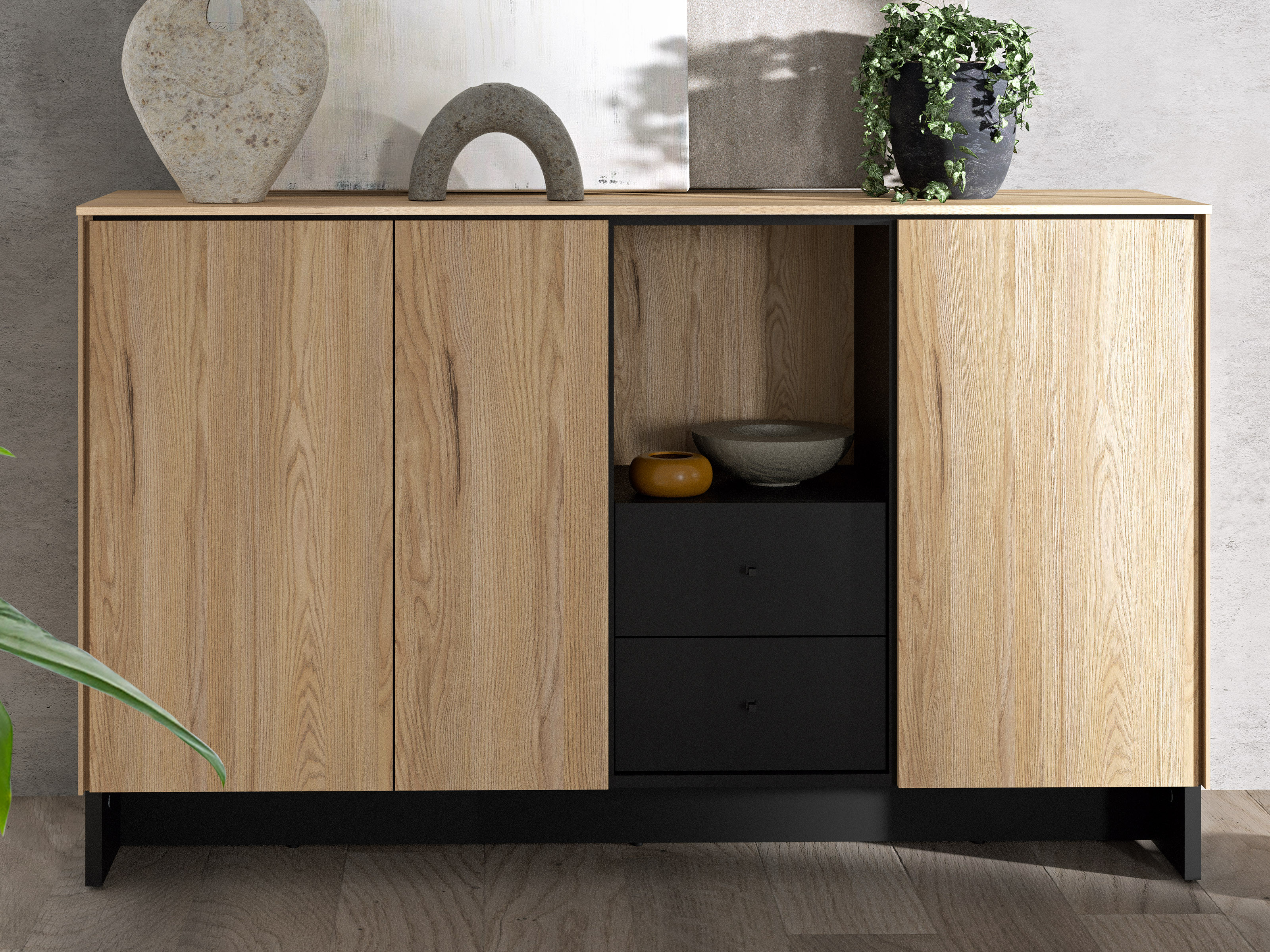 Dressoir NOZMAN 3 deuren 2 lades alpine eik