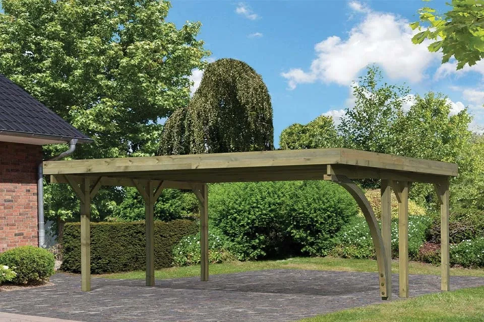 Karibu | Dubbele Carport Classic 1 | Variant B met Stalen Dakplaten