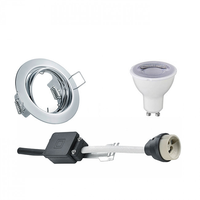 LED Spot Set - Trion - GU10 Fitting - Dimbaar - Inbouw Rond - Glans Chroom - 6W - Helder/Koud Wit 6400K - Kantelbaar Ø83mm