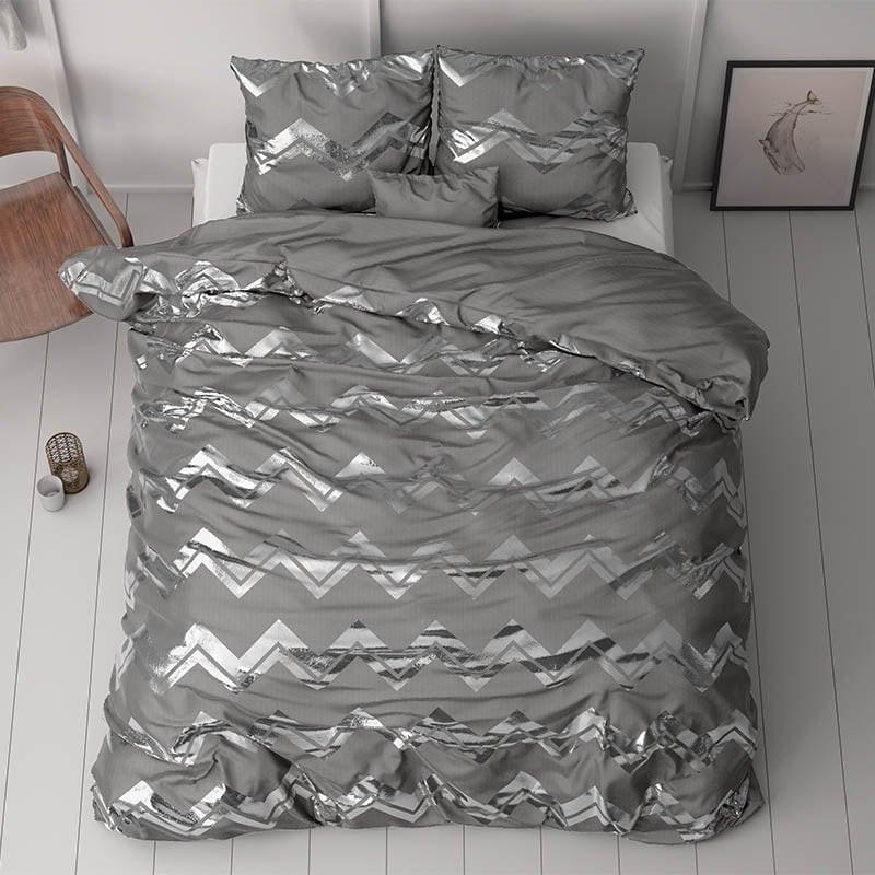 Dekbedovertrek Glamour Wave - Lits-Jumeaux (240x220 cm) - Grijs & Zilver Microvezel - Dessin: Patroon, Luxe - Sleeptime - Dekbed-Discounter.nl