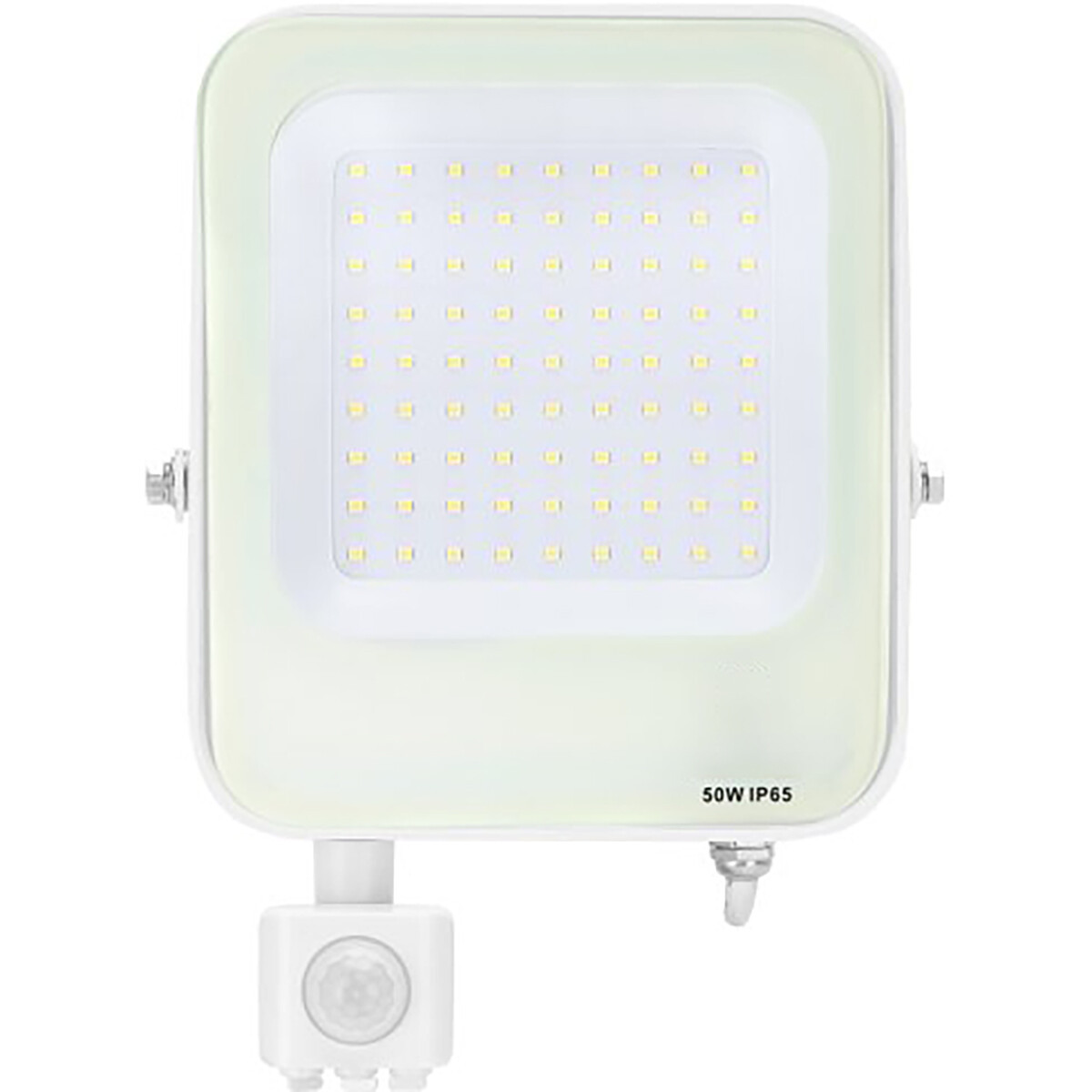 LED Bouwlamp met Bewegingssensor - LED Schijnwerper - Aigi Rekan - 50 Watt - Helder/Koud Wit 6500K - Waterdicht IP65 - Rechthoek - Mat Wit - Aluminium