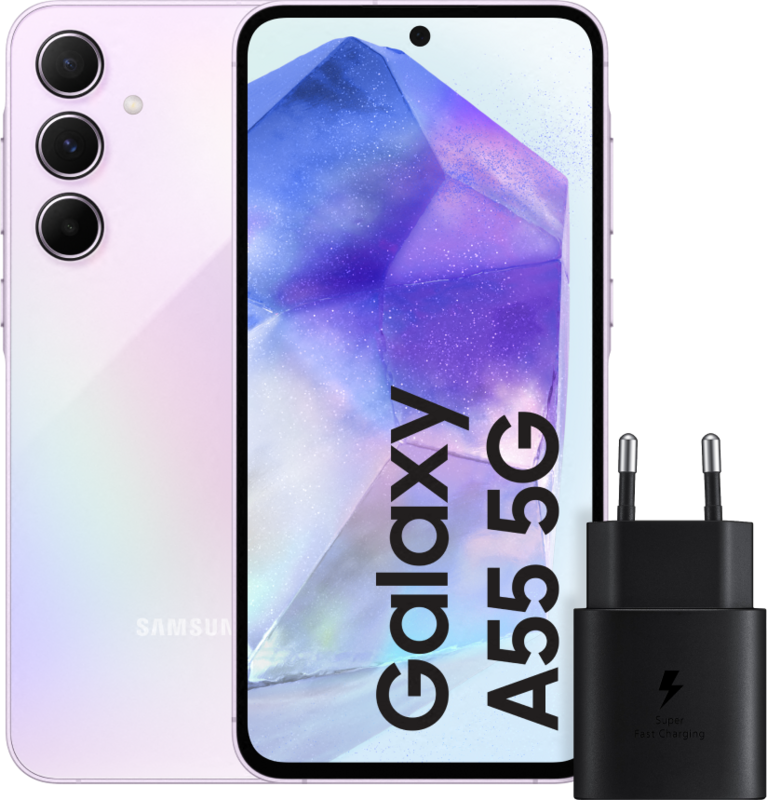 Samsung Galaxy A55 256GB Roze 5G + Samsung 25 Watt Snellader Zwart