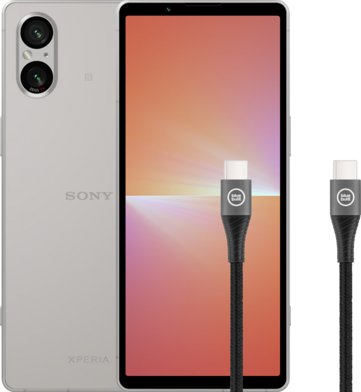 Sony Xperia 5V 128GB Zilver 5G  + BlueBuilt Usb C Kabel 1,5m Nylon Zwart